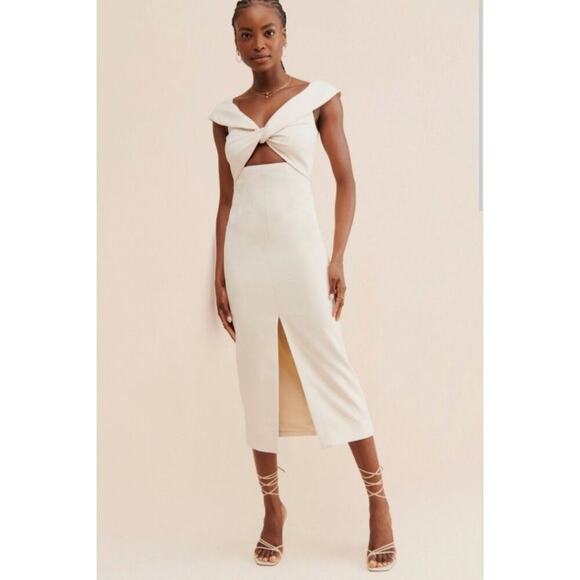 Anthropologie Bellevue The Label Mae Midi Dress Off White Size L - Picture 1 of 7